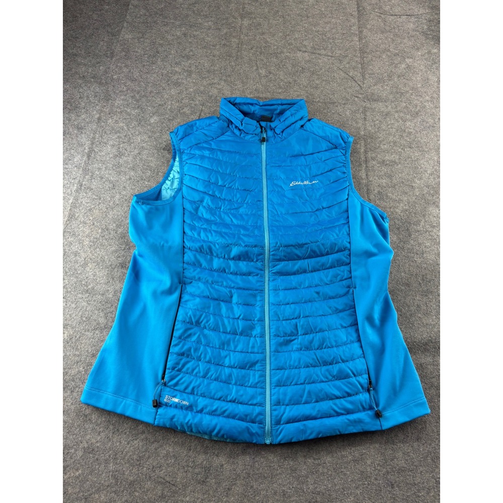 Eddie Bauer StormDown 800 Puffer Vest Womens TXL Blue Quilted Full Zip Hybrid